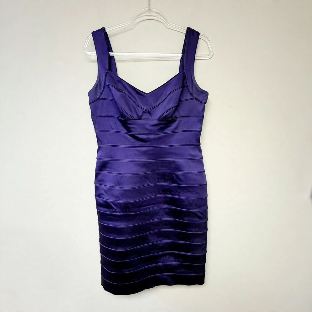 Lauren Ralph Lauren Purple Satin Cocktail Dress 12 Pleated Sleeveless Sheath - Picture 2 of 9